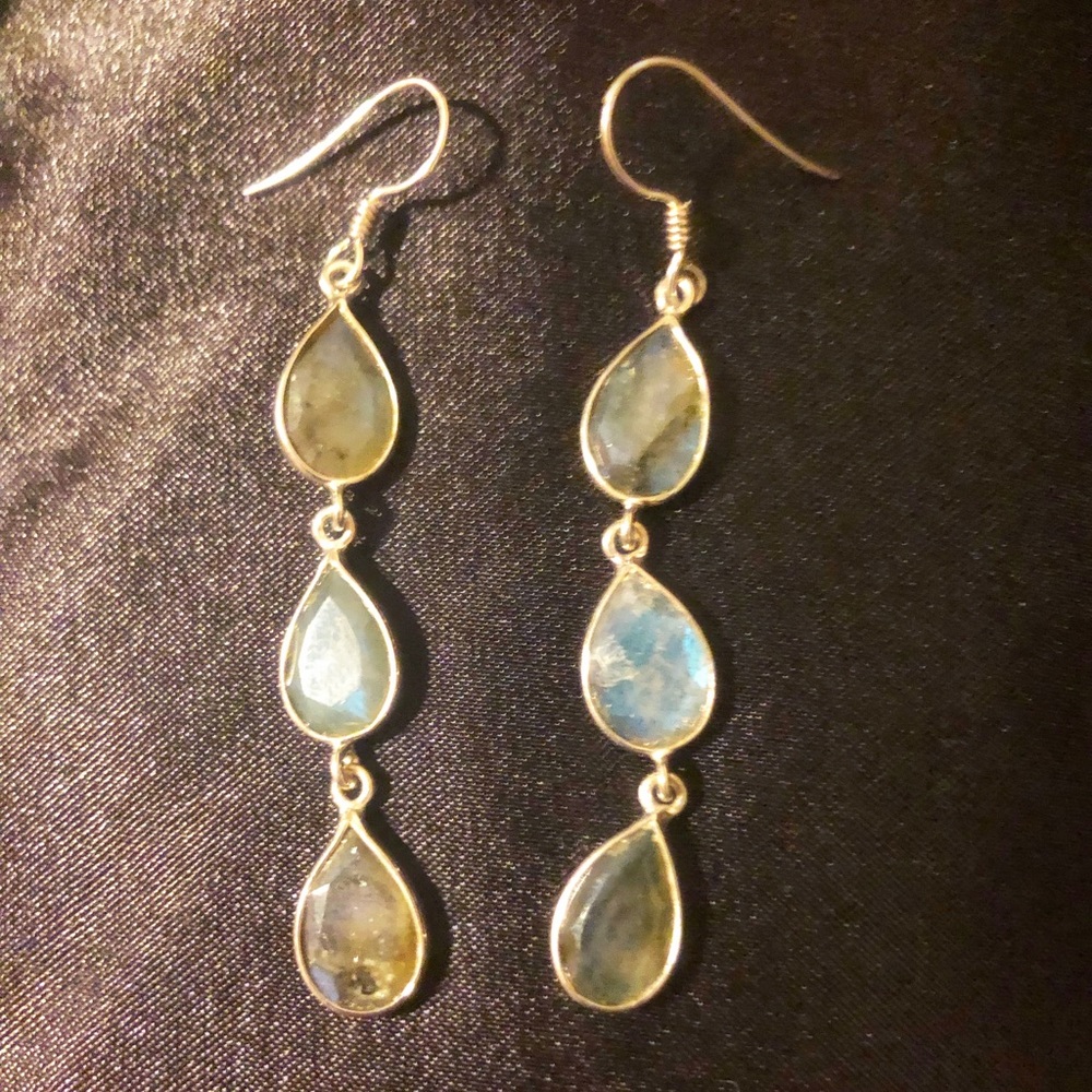 Blue/Green Crystal Dangling Earrings